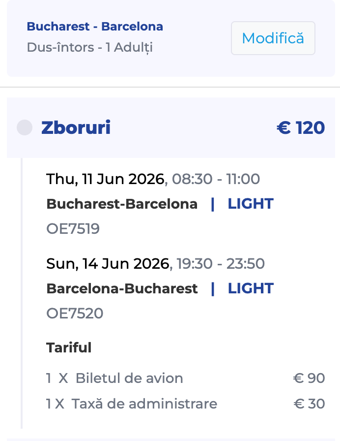 Simulare zbor cu Flyone Bucuresti - Barcelona si retur