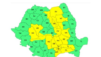 Cod galben de vijelii și averse de 50 de litri pe metrul pătrat în aproape jumătate de țară. ANM a publicat harta zonelor afectate