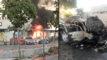 O mașină a unei școli de șoferi a luat foc în timpul mersului. Care este starea elevei și instructorului